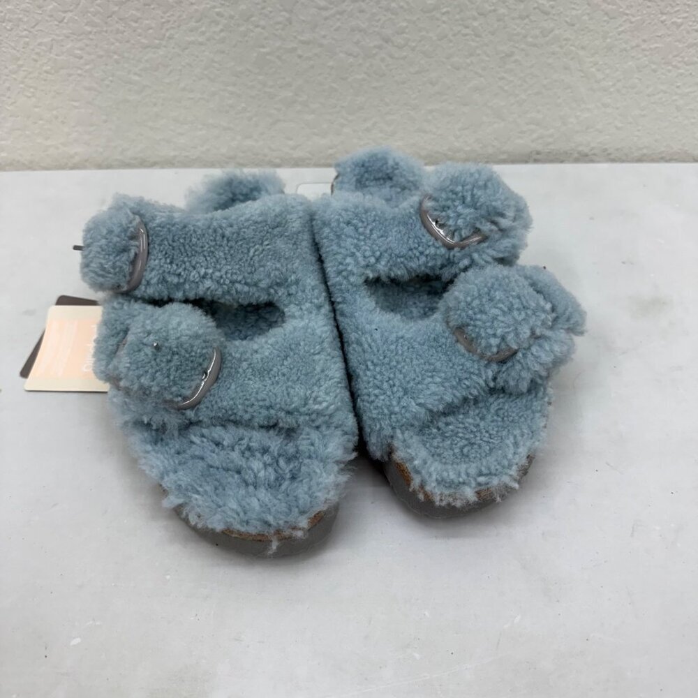 Papillio Birkenstock Arizona Big Buckle Blue Sherpa Slide Sandals Womens 38 US 7 - Picture 2 of 8